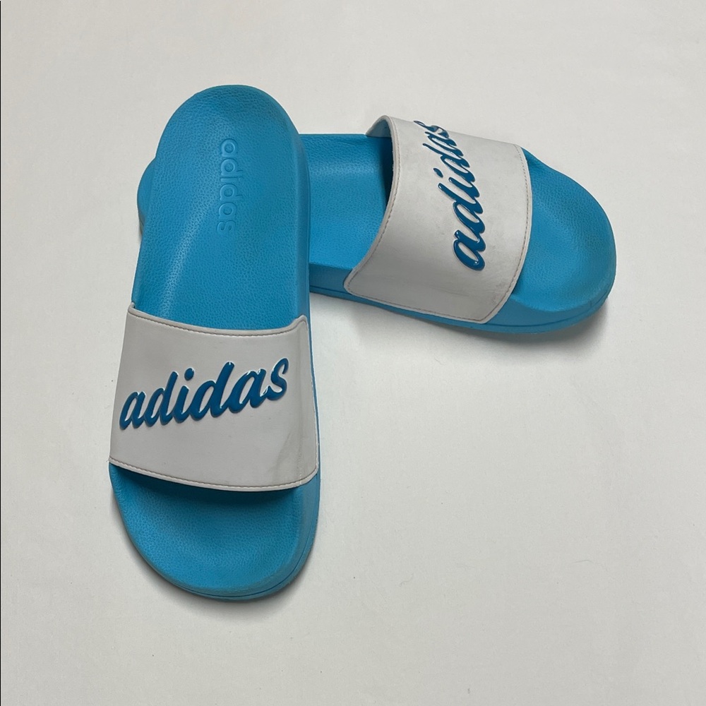 Women’s Adidas Aqua and White Slides